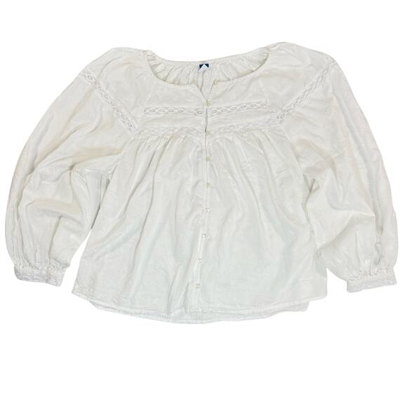 Old Navy White Lace Button Down Blouse Women’s Large Cotton Top Boho Chic - Picture 1 of 6